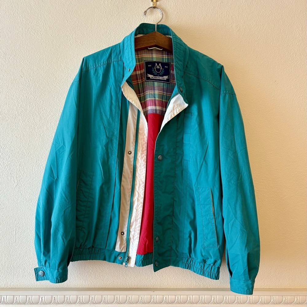 Vintage 90s‎ Members Only Windbreaker Jacket Color Block Blue-Green Red Men's M